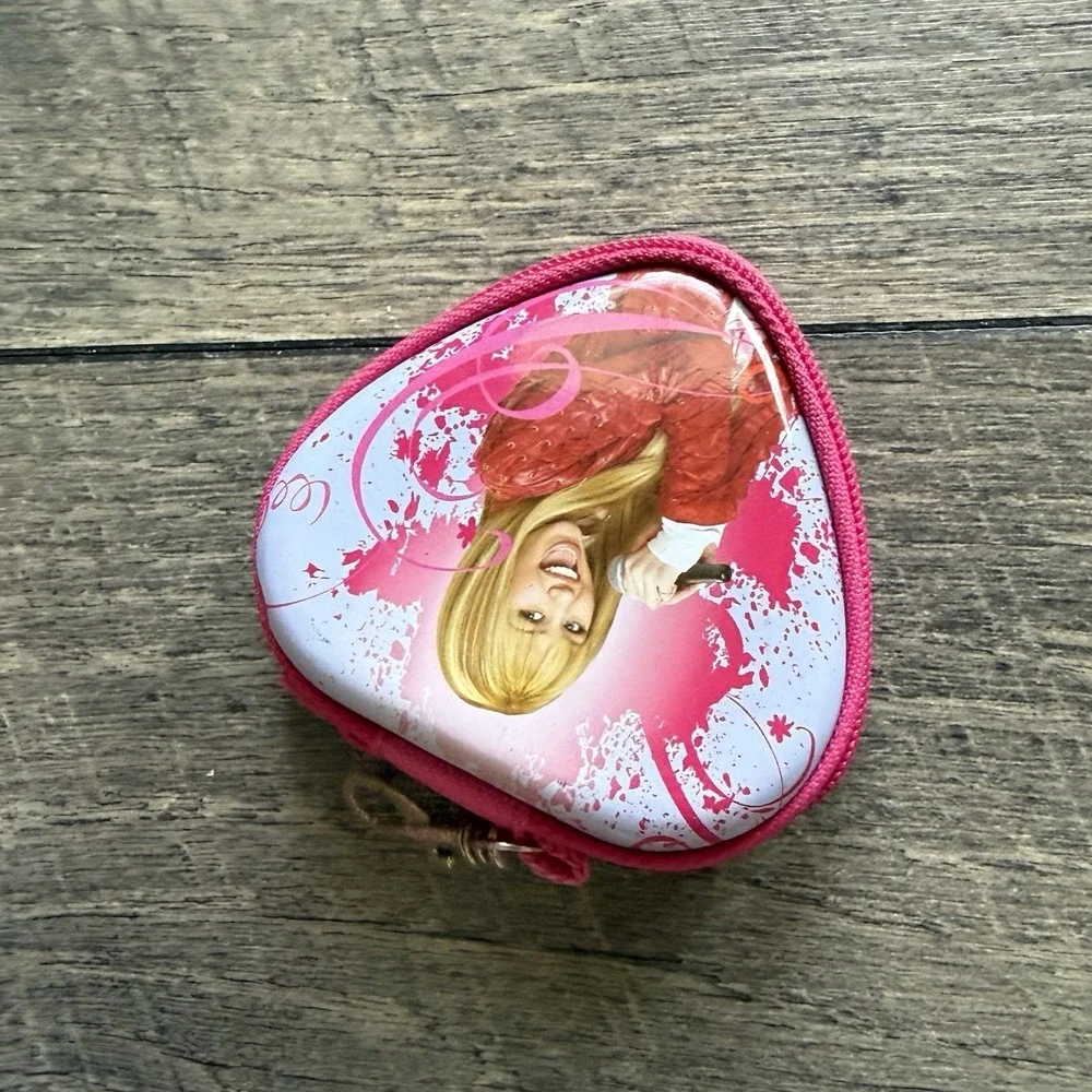 VTG Disney Hannah Montana Heart Shaped Coin Purse Keychain Pink Zip Wallet Pouch